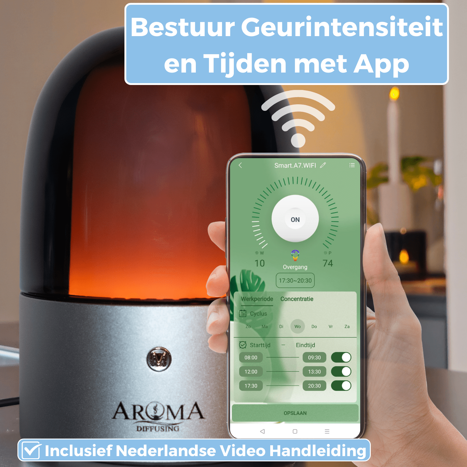 Geurmachine Geurolie Geurverspreider Aroma Diffuser Aroma Verfrisser Etherische Olie Mood Mobiele App - Geurmachine Mood 60m2 - AromaDiffusing