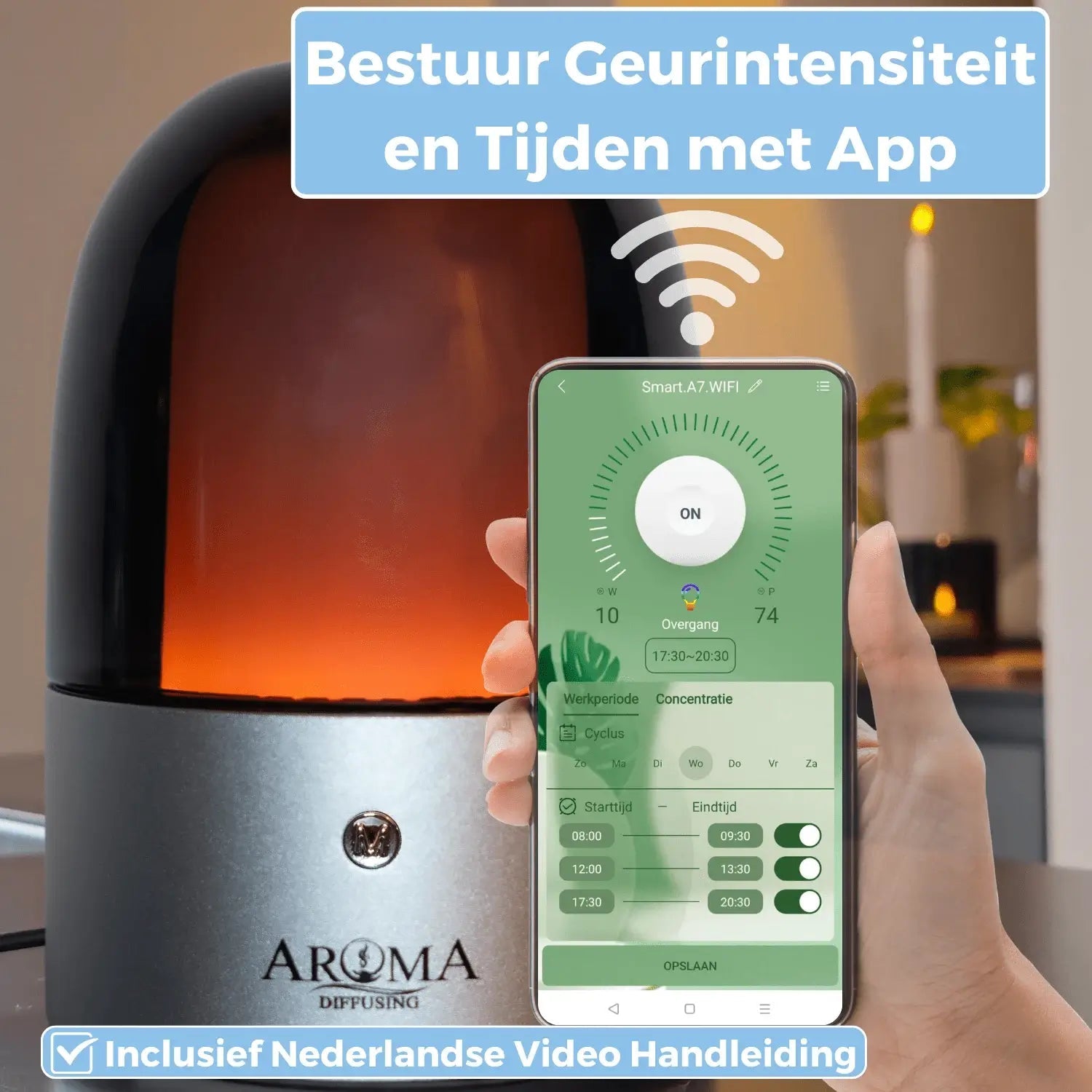 Geurmachine Geurolie Geurverspreider Aroma Diffuser Aroma Verfrisser Etherische Olie Mood Mobiele App - Geurmachine Mood (tot 60m²) - AromaDiffusing